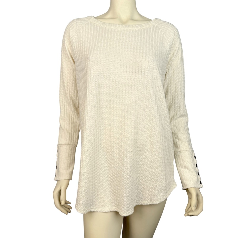 Chaser Waffle Knit Long Sleeve Thermal Top Size XL White Button Cuff Relaxed Fit